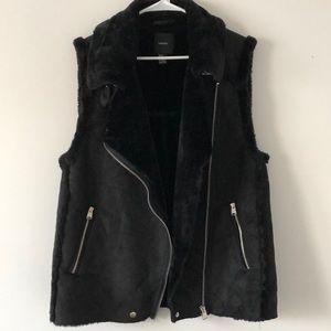Faux Suede and Sherpa Moto Vest